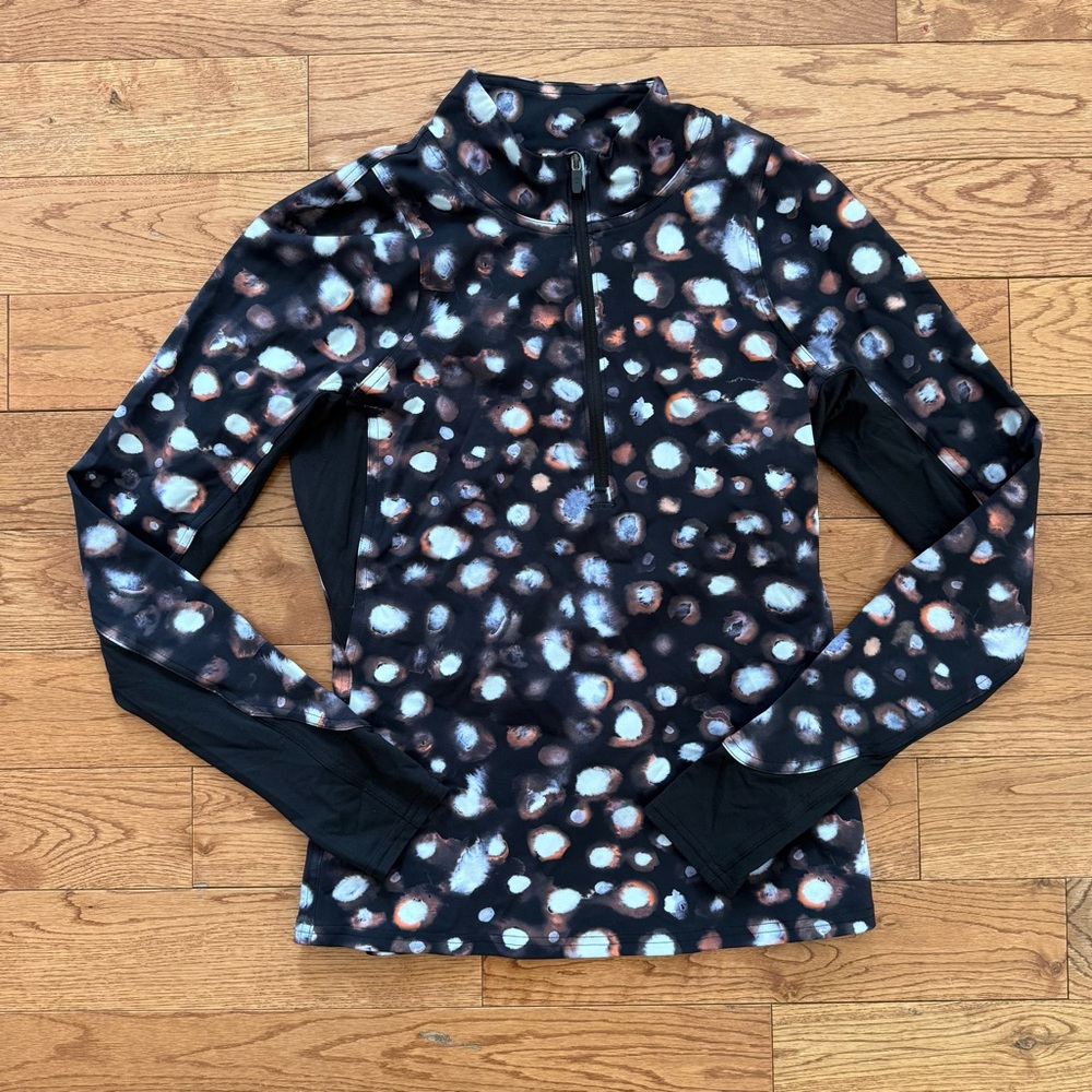 Lululemon Nulux Half-Zip Long Sleeve
Shirt, Size 6 Haze Dot Inverse Orange Multi